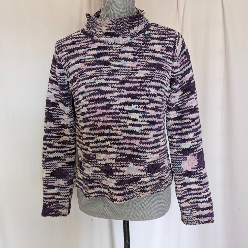 Cherokee multi color purple, pink , blue and white knit turtle neck Sweater XL